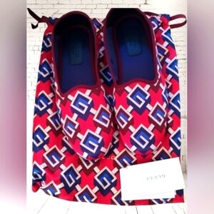 Gucci Satin Voyage Eco GG Loafers Flats Size 12